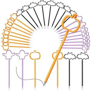 Tenare 60 Pieces Halloween Ballpoint Pen Pumpkin Ghost Bat Shape Ballpoint Pens Set Creative Novelty Holiday Party Favor Writing Stationery for School Office Writing Supplies