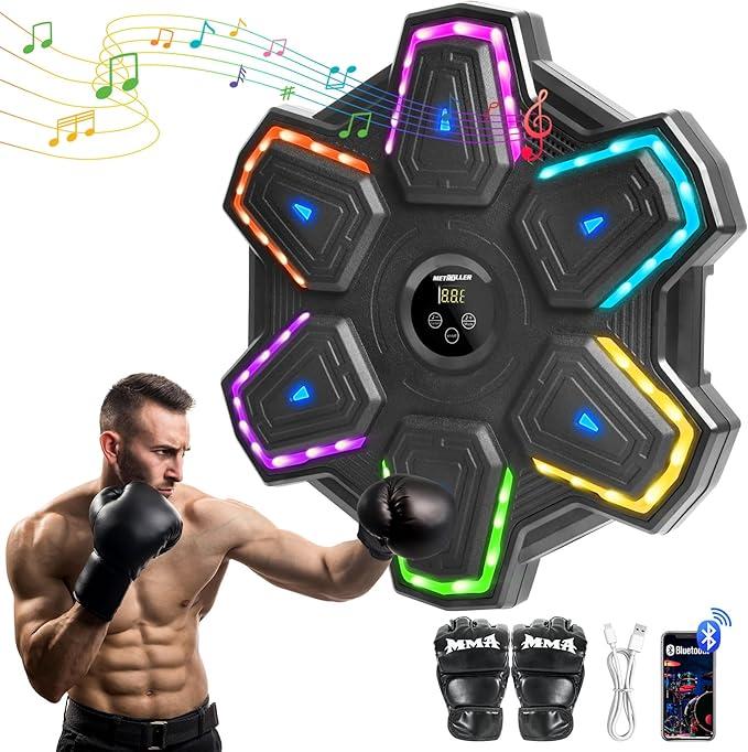 METROLLER Music Boxing Machine for Adults with Gloves，Wall Mounted Electronic Smart Boxing Music Trainer with LED Interactive Punching Trainer Boxing Target for Kids Women Gym Office Workout Large (Black)