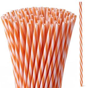 Honeydak 50 Pieces Orange and White Striped Reusable Straws Bulk 9" Striped Hard Plastic Drinking Straws for Beverage Cocktail Mason Jar Tumbler Birthday Wedding Party Supplies