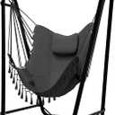 Unique U-Shaped Hammock Chair with Stand, Sturdy & Rust-Resistant, Free Gray Cotton Hammock Chair,  Product Dimensions 40"L x 7.8"W Maximum Weight Recommendation 350 pounds