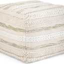 SIMPLIHOME Sommer Boho Square Pouf in Natural Handloom Woven Pattern for the Living Room, Bedroom and Kids Room