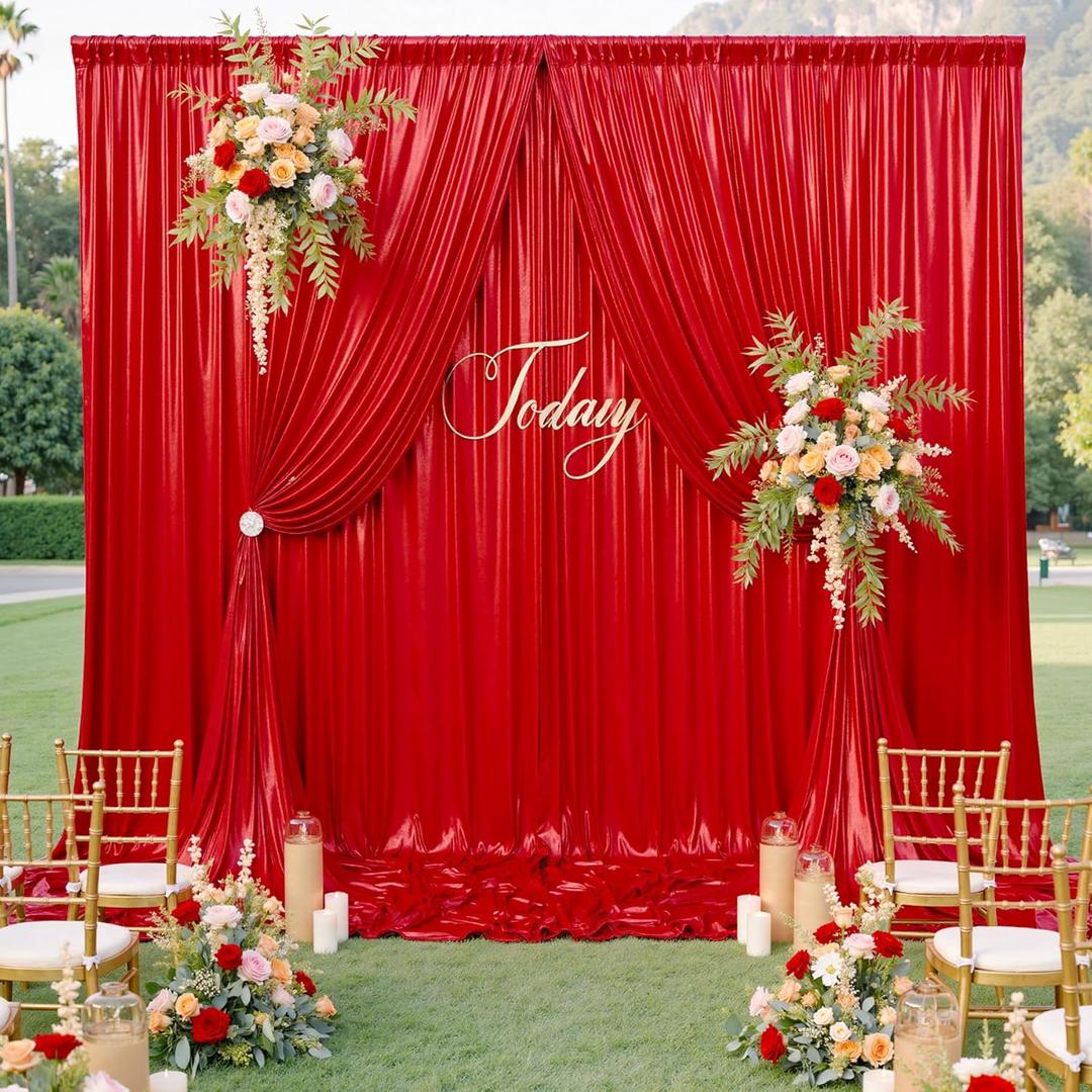 10x10ft Shimmer Red Sequin Backdrop Curtain for Parties, Thick Wrinkle Free Glitter Backdrop Drapes Photo Back Drop Curtains for Birthday Wedding Party Photography Background-2 Panels 5x10ft