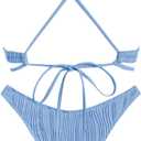 ZAFUL Women's Sexy Cutout Bikini Set High Cut Textured Metal Ring Cheeky Swimsuit Two Piece Bathing Suit (Blue, L)