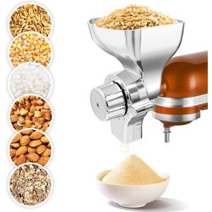 Premium All-Metal Grain Mill Attachment for KitchenAid Stand Mixers, 12-Level Adjustable Flour Mill Grinder for Wheat, Oats, Corn, Rice, Non-Oily Dry Grains - Includes Cleaning Brush