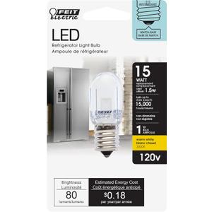 Feit Electric T7 LED Light Bulb, 15W Equivalent, 1.5W, 80 Lumens, E17 Base, Warm White 3000K, Non-Dimmable, Energy-Saving Refrigerator & Indicator Bulb, 15,000 Hour Lifespan, BPT7N/SU/LED