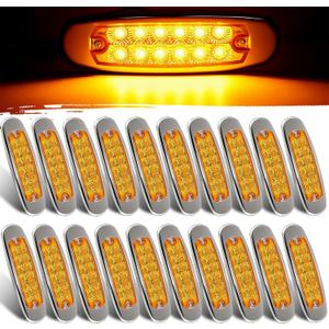 20Pcs Spyder 6.2" LED Marker Clearance Lights 12LED, 6.2" Rectangular Amber Trailer Truck Side Clearance Marker Lights Lamps Surface Mount Sealed w/Stainless Steel Rim Bezel