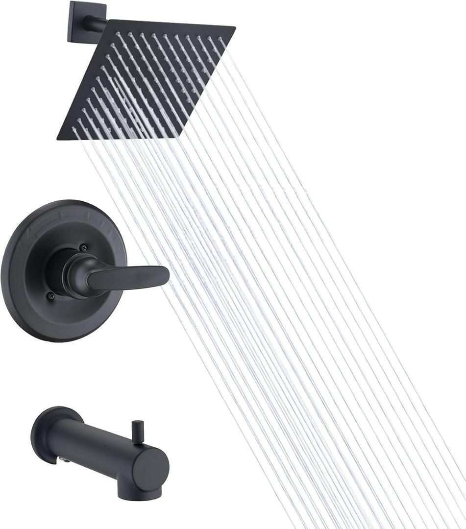 Replacement Faucet Shower Trim Kit for Delta 1300/1400 & 13/14 Series, Tub Shower Faucet Set, High Pressure 8" Square Rain Shower Head - Matte Black (Valve/Cartridge Not Included)