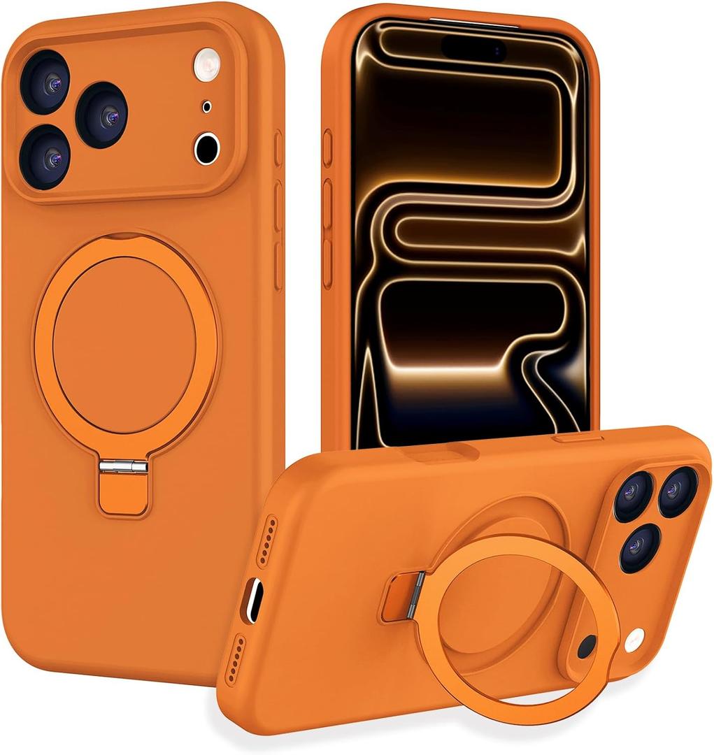 IYH Magnetic Case for iPhone 17 Pro Max 6.9" with Invisible Stand [16FT Military Protection] Liquid Silicone Cover, Orange