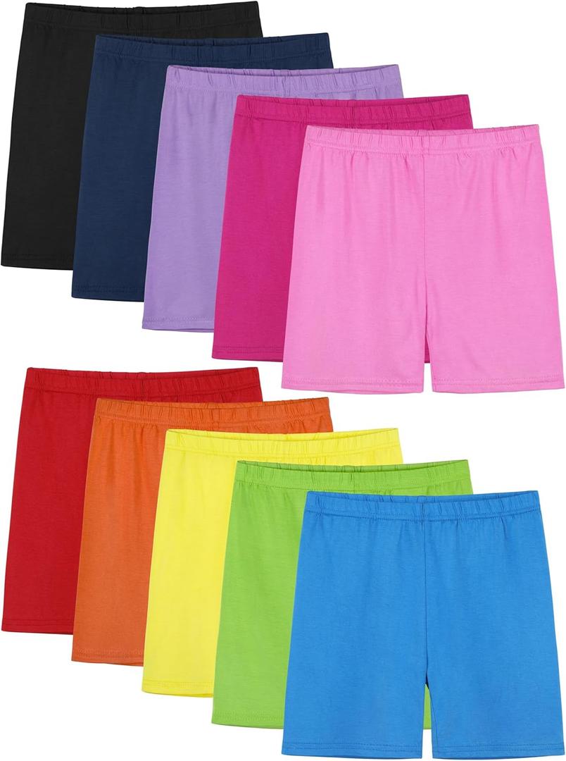 10 Pack Girls Dance Shorts Cartwheel Toddler Biker Under Dress Multi-Color Kids Bike Shorts Girls Clothes (6-7 Years, Black, Navy Blue, Rose Red, Mixed Color M)