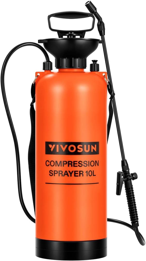 VIVOSUN 2.64-Gallon Pump Pressure Sprayer, Pressurized Lawn & Garden Water Spray Bottle with Adjustable Shoulder Strap, for Plants Spraying, Garden Watering and Household Cleaning (Orange)