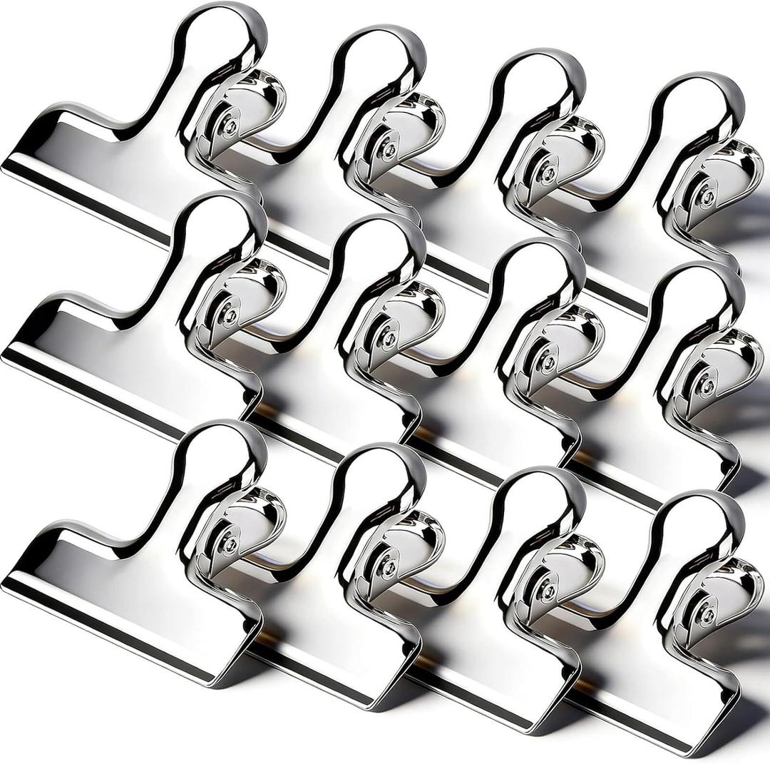 Chip Bag Clips, 12Pcs Sliver Stainless Steel Chip Clips for Food Packages, Metal Kitchen Clip for Snack Bags, Food Storage and Office Home Kitchen (Small)