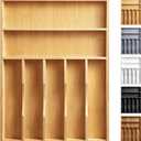 Kitchen Bamboo Silverware Organizer, Kitchen Drawer Organizer - Utensil Holder and Cutlery Tray with Grooved Drawer Dividers for Flatware 7 Slot, Natural