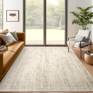 5x7 Area Rugs Beige Low Pile Indoor Washable Trendy Faded Style Rugs for Bedroom Living Room Dining Room Foldable Non-Slip Thin Print Mat