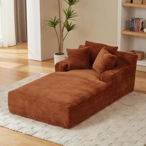 ERYE Oversized Recliner Chaise Lounge,Fluffy Corduroy Upholstered Boneless Sleeper Daybed Couch, Longer Sleeper Chair Bed Deep Seat Cloud Couch with 3 Toss Pillows