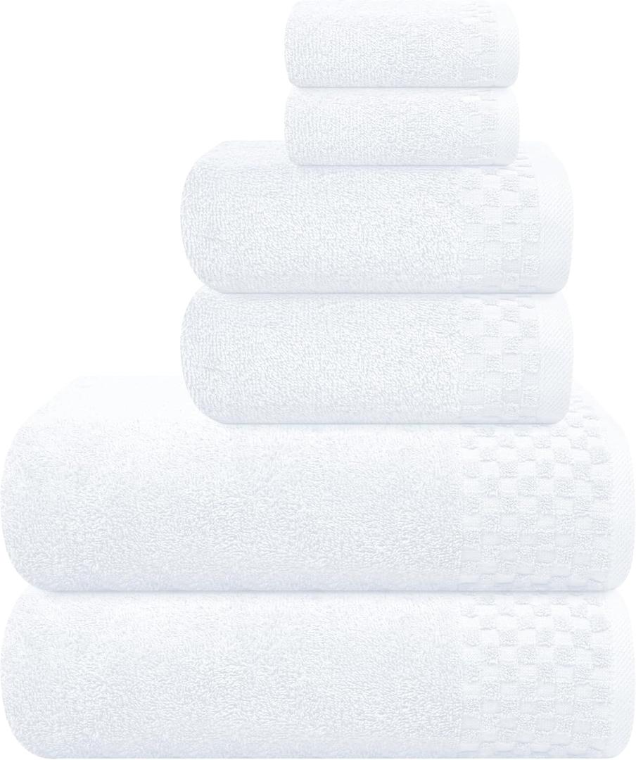 MyOwn Premium Cotton 6 Pack Towel Set for Bathroom, Contains 2 Bath Towels 28x55 inch, 2 Hand Towels 16x24 inch & 2 Wash Coths 12x12 inch, Ideal Everyday use, Compact & Lightweight - White
