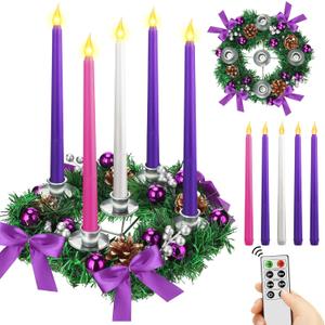 Tioncy 12 Inch Christmas Advent Wreath Candle Holder with 5 Flameless Candles Remote Control Wreaths Holder Centerpiece Decoration with Berries(Stylish,11 x 0.8 x 0.8 in)