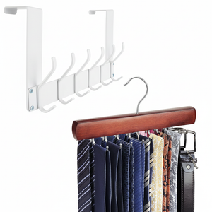 No Assembly Required Over The Door Hooks, Tie Rack Hanger for Closet, Upgraded Tie Hangers for Men, Sturdy Door Hanger Hook, Black