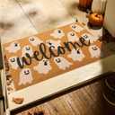 Halloween Door Mat Spooky Ghost Welcome Mat for Front Door Outdoor Entrance Doormat Coir Dirt Trapper with Non Slip Backing, 17x30, Welcome Ghost