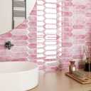 ReWallpaper 17-Sheet Peel and Stick Tile Backsplash Self Adhesive Wall Tiles for Bathroom Waterproof Pink Marble Long Hexagon Stick on Backsplash for Kitchen RV Laundry Room Easy to Install 12x12 inch