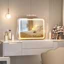 Hasipu Vanity Mirror with Lights, 15" x 11" LED Makeup Mirror, 3 Modes Light, Smart Touch Control Dimmable, 360°Rotation, Rectangle White Frame, with 5X Magnifying Glass