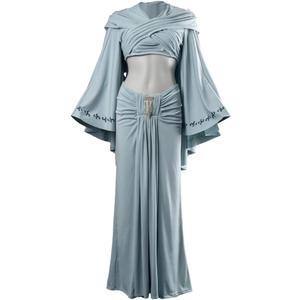 Cosfun Cosplay Costume Tops with Cape Skirts Outfits Women's 2 Piece Skirt Set Padme Blue Dress for Halloween (Large)