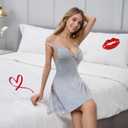 dream love Women's Lingerie Sexy Nightwear Spaghetti Strap Nightgown Babydoll Chemise S-XXL (Gray, XL)