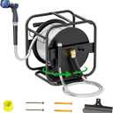 SPECILITE Upgraded Metal Garden Hose Reel With 100 Ft 304 Stainless Steel Water Pipe, Heavy Duty Anti-UV Wall Mount/Freestanding Spool with Nozzle, 360 Rotation Frame for Yard