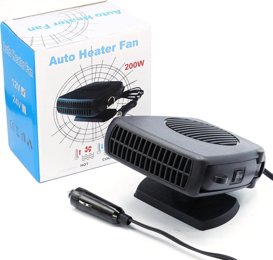 12v 200W Car Heater, Portable Car Heater and Defroster, Windshield Defogger, 12 Volt That Plugs Into Cigarette Lighter (Black)