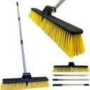 18 Inches Push Broom Outdoor with 65" Adjustable Handle, Heavy Duty Outdoor Broom with Stiff Bristles, for Cleaning Yard, Garage, Shop, Driveway, Wood, Stone, Deck, Concrete, and Tile Floor