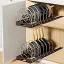 Pull Out Pots and Pans Organizer Under Cabinet, 2 Pack Pots and Pans Organizer, Sliding Lid Holder and Pan Rack in Kitchen, Slide Out inside Cabinet Storage for Pot Lid, Bakeware, Dishes, Black (16.9"Deep)