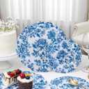 WDF 20PCS Blue Plastic Plates - Baroque White and Blue Plates - Chinoiserie Floral Party Decorations for Birthday/Tea Party/Spring, Blue Juyi Flower, 10inch 7inch