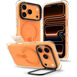 ORNARTO Clear Case for iPhone 17 Pro Max with Camera Stand | Military-Grade Drop Protection | Camera Control Button | Compatible with MagSafe | Built-in Air Phone Cover for iPhone 17 Pro Max - Orange