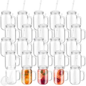 Maxdot 20 Pcs 18.6 oz Plastic Mason Jars with Lids and Straws Wide Regular Mouth Canning Jars Bulk Clear Drink Containers with Caps Juicing Bottles for Halloween Christmas Party Favor(Clear)
