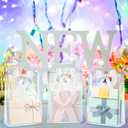 Aliceset 12 Pcs Clear Plastic Gift Bag with Die Cut Handles Reusable PP Favor Bag with Ribbon for Wedding Bridal Birthday Baby Shower Party Small Business, 7x10x3.15 Inch(Iridescent)