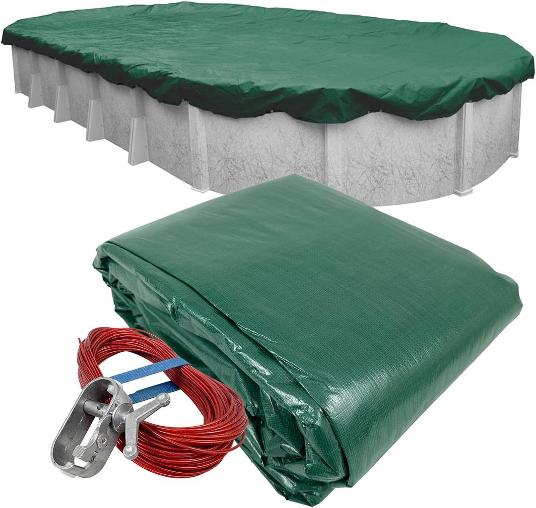 Robelle 18 x 40 ft Professional Supreme Oval Cover for Above Ground Pools | Green Pool Cover, 4 ft Overlap (22 x 44ft Cover Size), Solid 12 x 12 Scrim, 3.7 oz/yd2, Style: 371840-4A