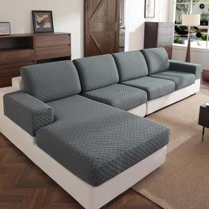 Couch Cover, Stretch Sofa Cover, Soft Seat Cushion Covers Washable, Sectional L Shape Sofa Slipcover, Wear Stain Resistant Pet Friendly Furniture Protector for Home (1 Seat Cover L, Dark Gray)