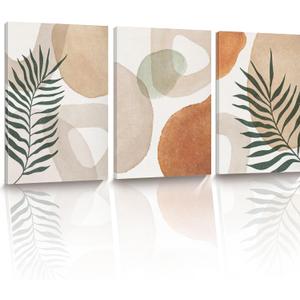 HesenDot Abstract Botanical Wall Art Set of 3, 40x60CM Neutral Plant Framed Canvas Prints, Beige Green Boho Aesthetic Wall Decor for Living Room Bedroom Bathroom Office Home