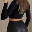 WDIRARA Women's Contrast Mesh T Shirts Mock Neck Long Sleeve Tee Gothic Punk Crop Tops (Black, S)