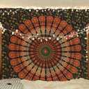 Bless International Handmade Indian hippie Bohemian Psychedelic Peacock Mandala Wall hanging College Dorm Beach Throws Table Cloth Bedding Tapestry (Golden Green, Medium(54x60Inches)(137x152cms))