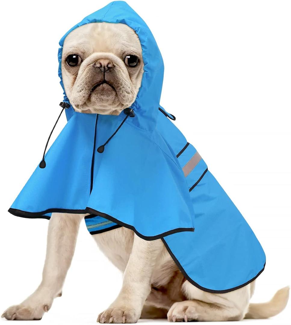 Waterproof Reflective Dog Rain Coat - Adjustable Puppy Rain Jacket Poncho, Lightweight Dog Hooded Pet Raincoat for Small to X- Large Dogs and Puppies (Blue, Medium)