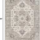 EIEIHOUSE 7x10 Area Rug Washable Vintage Rugs for Living Room Brown/Beige | Large Soft Neutral Carpet for Bedroom Dining Room Office, Non Slip Pet Kid Friendly Indoor Farmhouse Floral Floor Mat