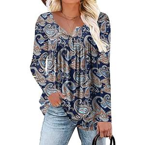 HAHIYOR Womens-Tops-Long-Sleeve Henley Shirts V Neck Blouses Buttons Up Tunics Flowy Pleated Blouses S
