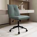YOUTASTE Office Chair Armless Desk Chair with Wheels, Comfortable Upholstered Computer Task Chairs with Back Support, Adjustable Modern Swivel Rolling Vanity Chair for Home Bedroom, Blue Gray
