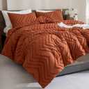 Andency Burnt Orange Comforter for Queen Size Bed, Boho Terracotta Soft Warm Bedding Comforter Sets for Queen Bed, 3 Pieces Rust Chevron Tufted Aesthetic Microfiber Lightweight Comforter Set (Queen (90*90 in))