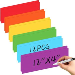 12 Pcs Large Magnetic Dry Erase Labels for Classroom, 12 x 4 Inch Rectangle Magnetic Name Plates Label Flexible Magnet Stickers for Whiteboards Refrigerator(Rainbow Color,Style 1)