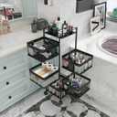 Fruit and Vegetable Basket for Kitchen No Assembly Rotating Storage Rack,Bathroom Storage Shelf, Kitchen Organizers and Storage Cart on Rolling Wheels(Black, 5 Tier-Square)