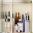DASITON Makeup Organizer Countertop,360° Rotating Makeup Storage Organizer with Cover and Drawer, Waterproof Cosmetics Display Case, Large Capacity Skincare Organizers for Vanity, Desktop, Bathroom (Cream)