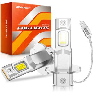 SEALIGHT H3 LED Bulb, 44,000LM Super Bright H3 LED Fog Light Bulbs, 6000K Cool White Fit for Fog Lights & DRL, Plug-n-Play Canbus Ready, Pack of 2