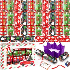 12 Pack Christmas No-Snap Party Table Favors, Christmas Themed Holiday Supplies with Party Hat, Joke & Little Gift Inside for Kids and Adults, Xmas Gift, Holiday Party Supplies for Dinner Tables