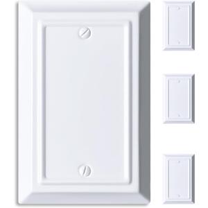 Metal Electrical Outlet Covers, Light Switch Cover Wall Plates, Mid Size Thicker Decorative Switch Plates,Receptacle Wall Plate of Modern Styles (Pure White, 1 Gang Blank 4 Pack)